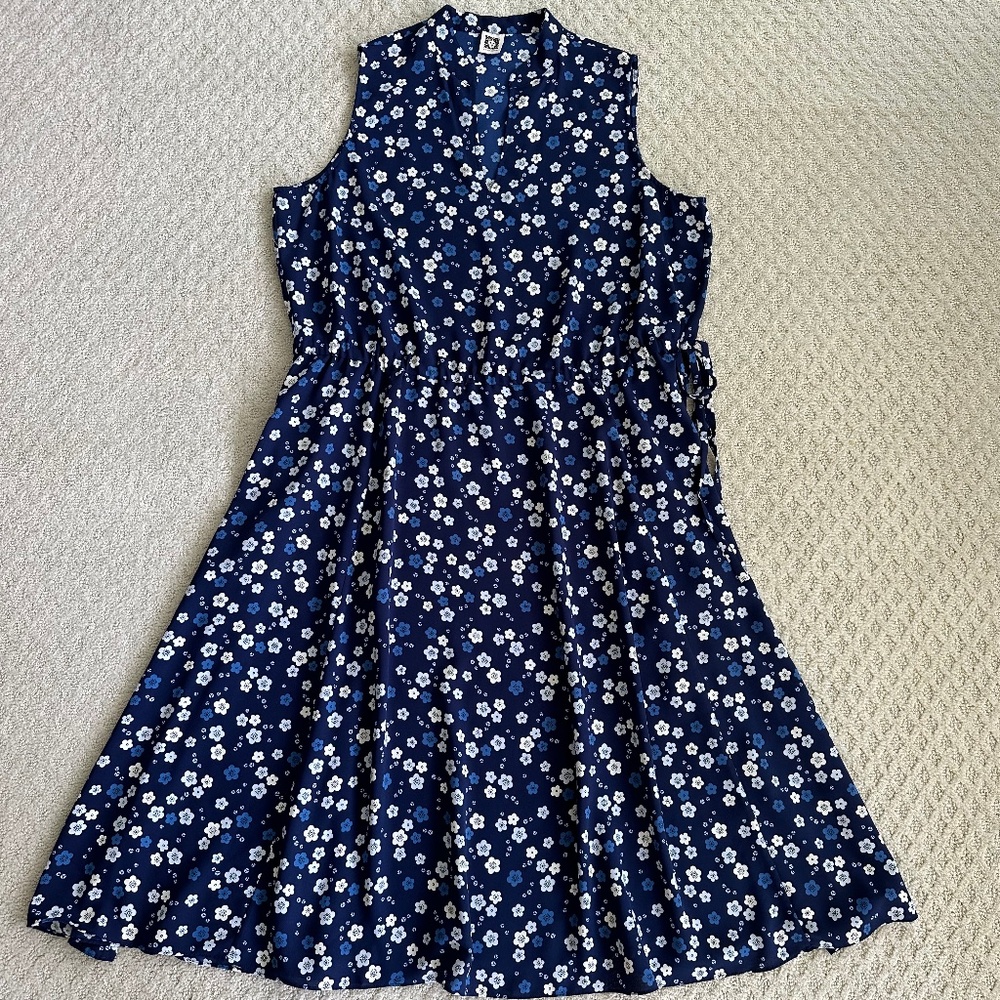 Anne Klein Floral Print V-Neck Midi Dress Size 16/18 Blue/White Office Summer - Picture 2 of 10